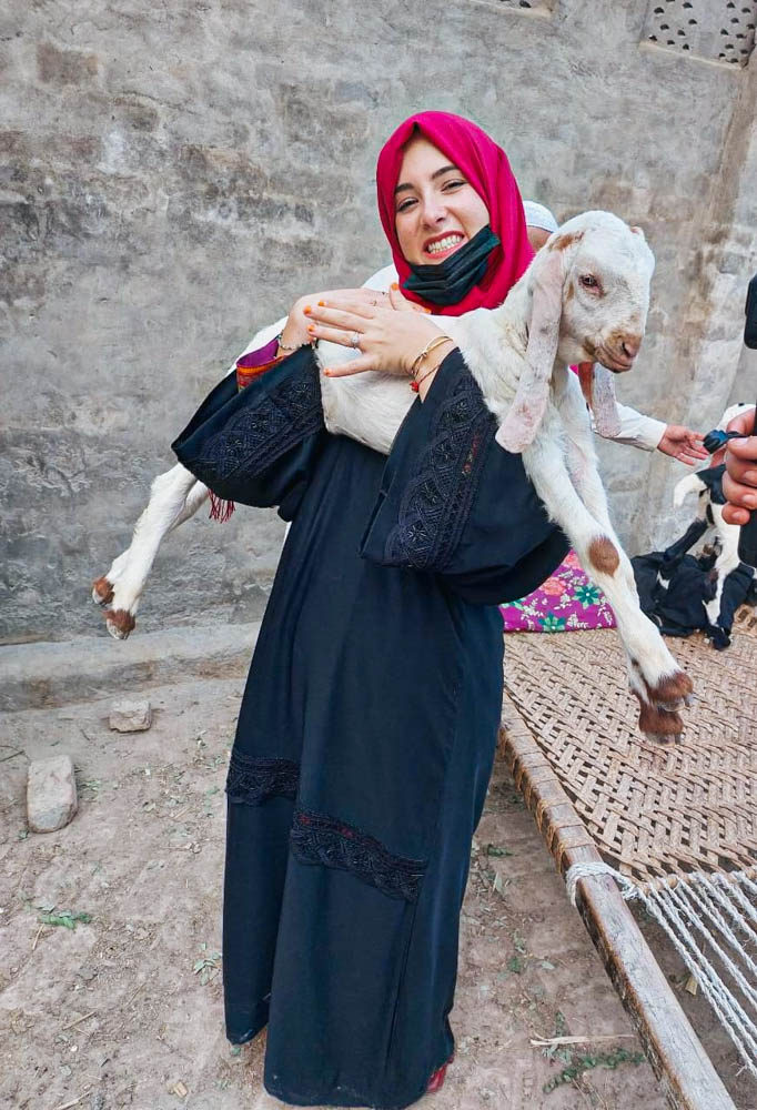 A western tourist wearing a burqa in Dera Gazi Khan Pakistan