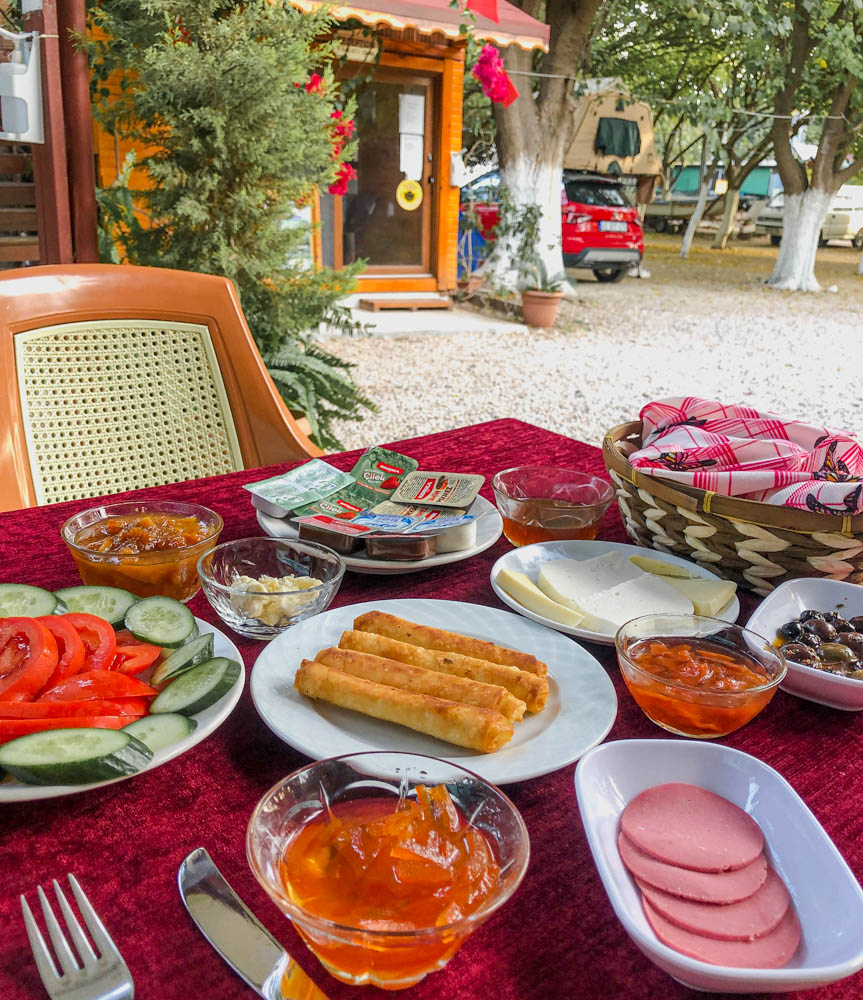 A Turkish Breakfast for Lycian Way hikers in the village of Adrasan 