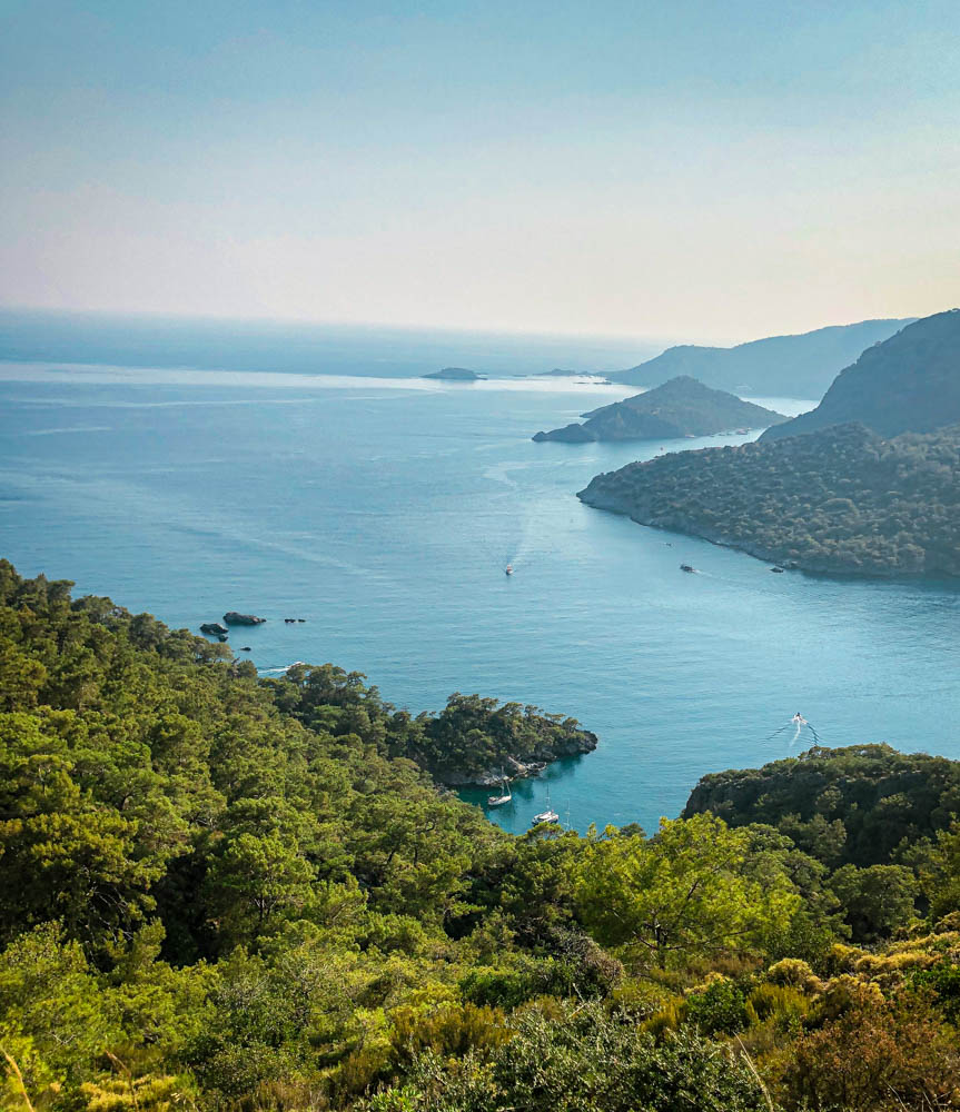 A view of the Mediterranean Sea from the Lycian Way route in Fethiye, Turkey.