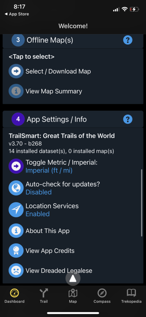 A screenshot of the app TrailSmart shows the different types of data available for the Lycian Way route. 